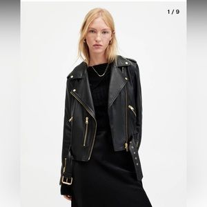 All saints black leather biker jacket